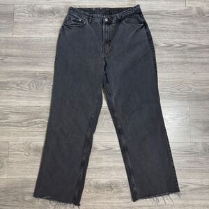 H&M &Denim Curvy Fit Wide Ultra High Waist Jeans Washed Black Raw Hem Size 10